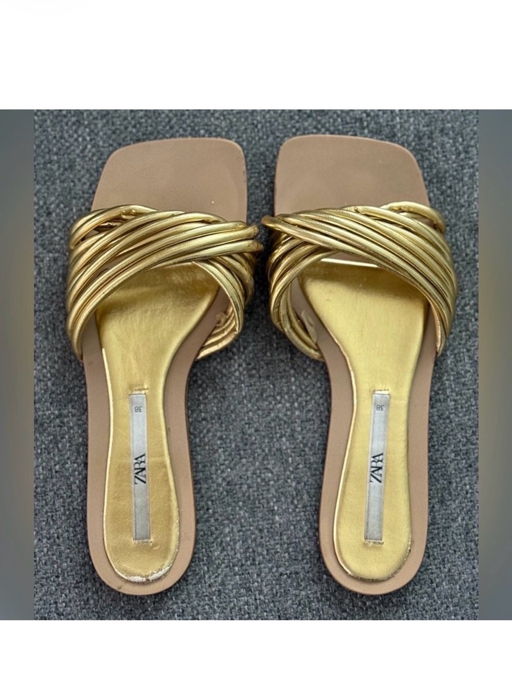 Zara Metallic Gold Braided Slide Mules
